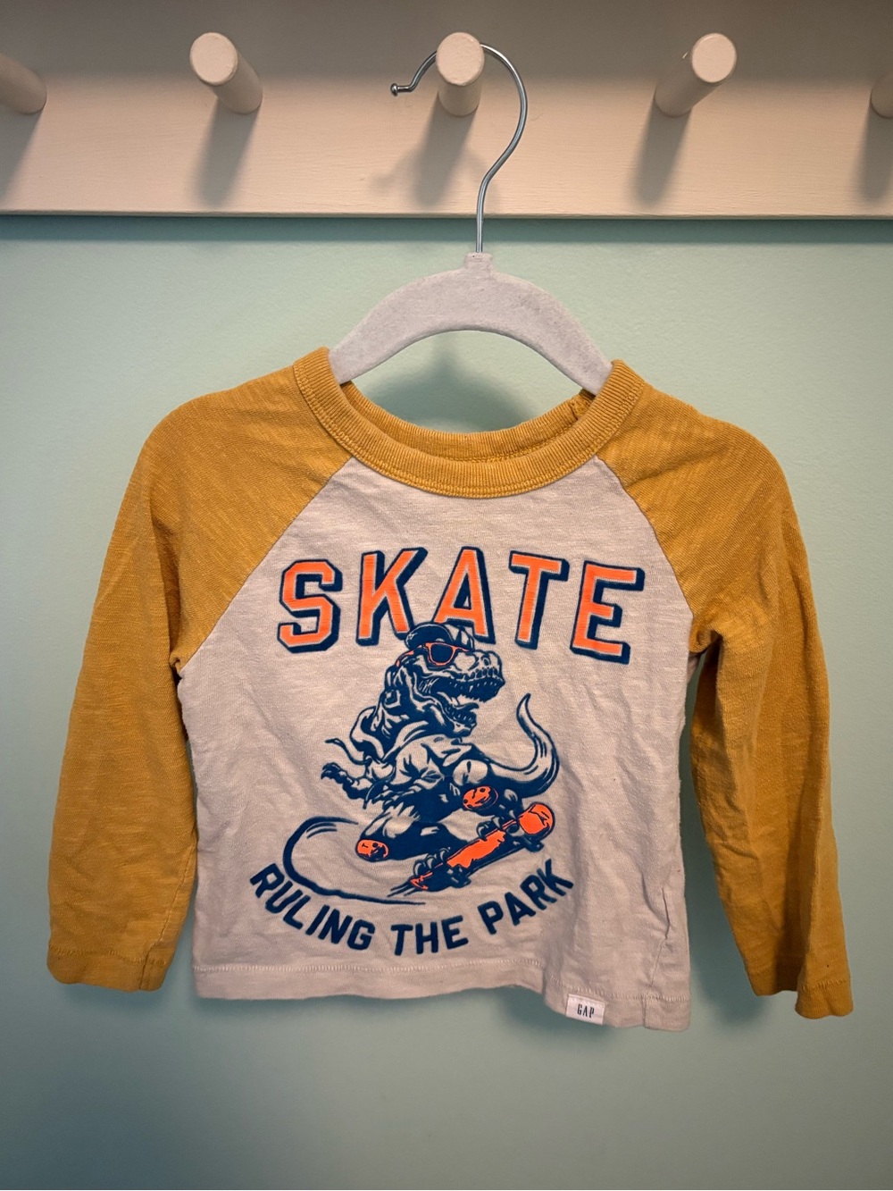 GAP Kids 'Skate' Raglan Long-Sleeve Tee - Mustard & White